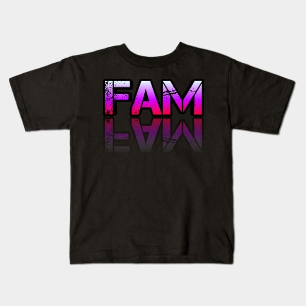 Fam - Graphic Typography - Funny Humor Sarcastic Slang Saying - Pink Gradient Kids T-Shirt by MaystarUniverse